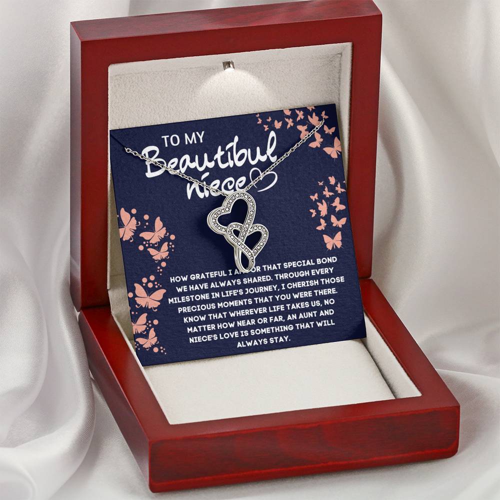 TO MY BEAUTIFUL NIECE DOUBLE HEARTS NECKLACE GIFT SET - ON CLOUD NINE GIFTS