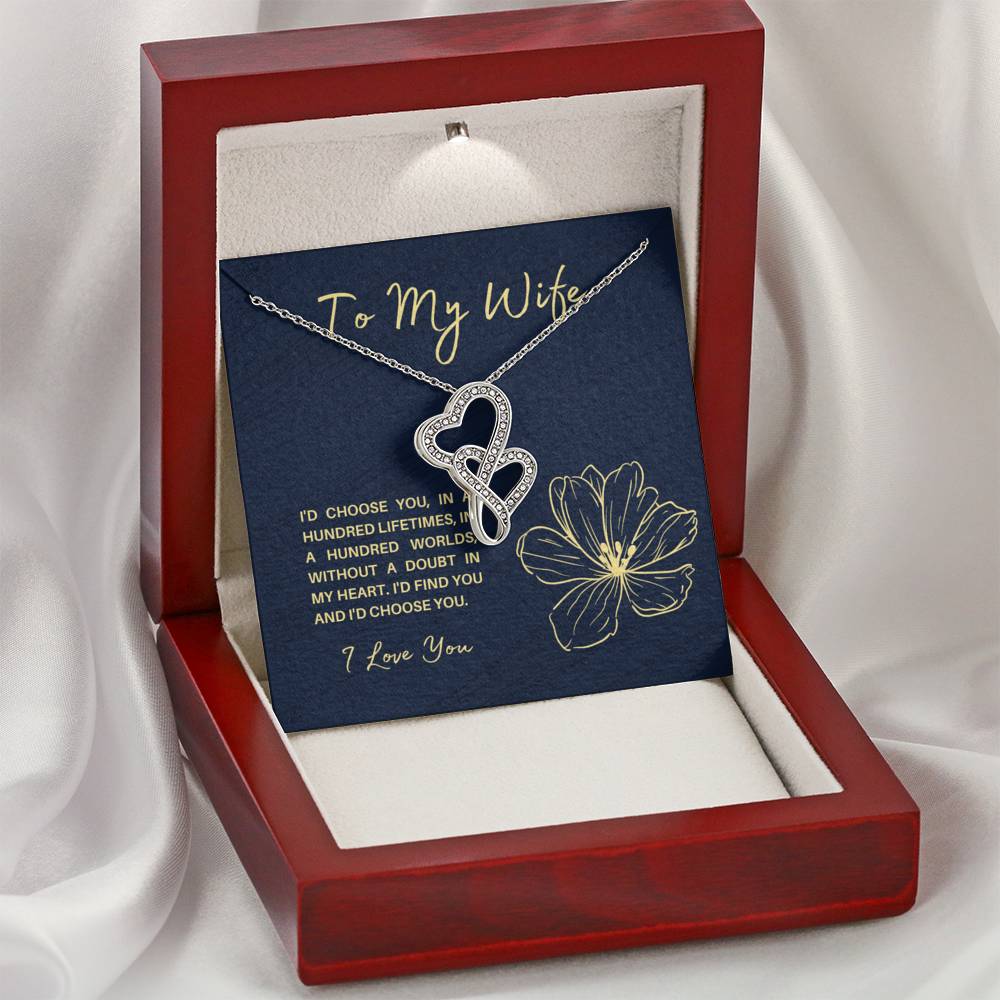 TO MY WIFE "HUNDRED LIFETIMES" DOUBLE HEARTS NECKLACE GIFT SET - ON CLOUD NINE GIFTS