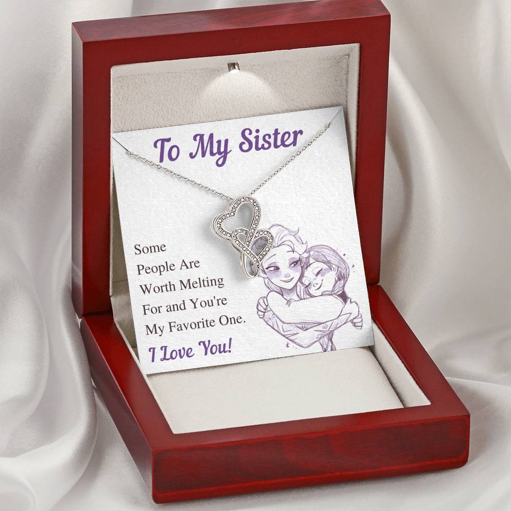 TO MY SISTER WORTH MELTING DOUBLE HEARTS NECKLACE GIFT SET - ON CLOUD NINE GIFTS
