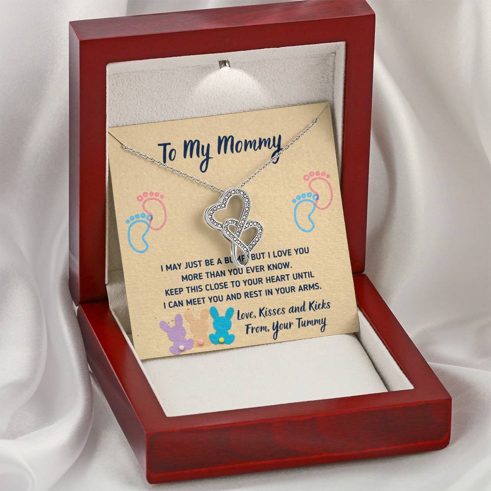 TO MY MOMMY "CUTE BUNNIES" DOUBLE HEARTS NECKLACE GIFT SET - ON CLOUD NINE GIFTS