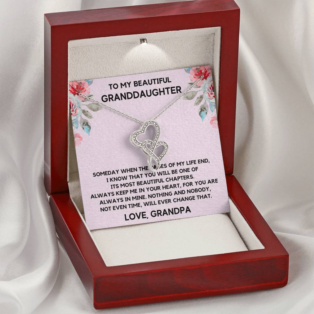 TO MY BEAUTIFUL GRANDDAUGHTER FROM GRANDPA CHAPTERS FLOWERS DOUBLE HEARTS NECKLACE GIFT SET - ON CLOUD NINE GIFTS