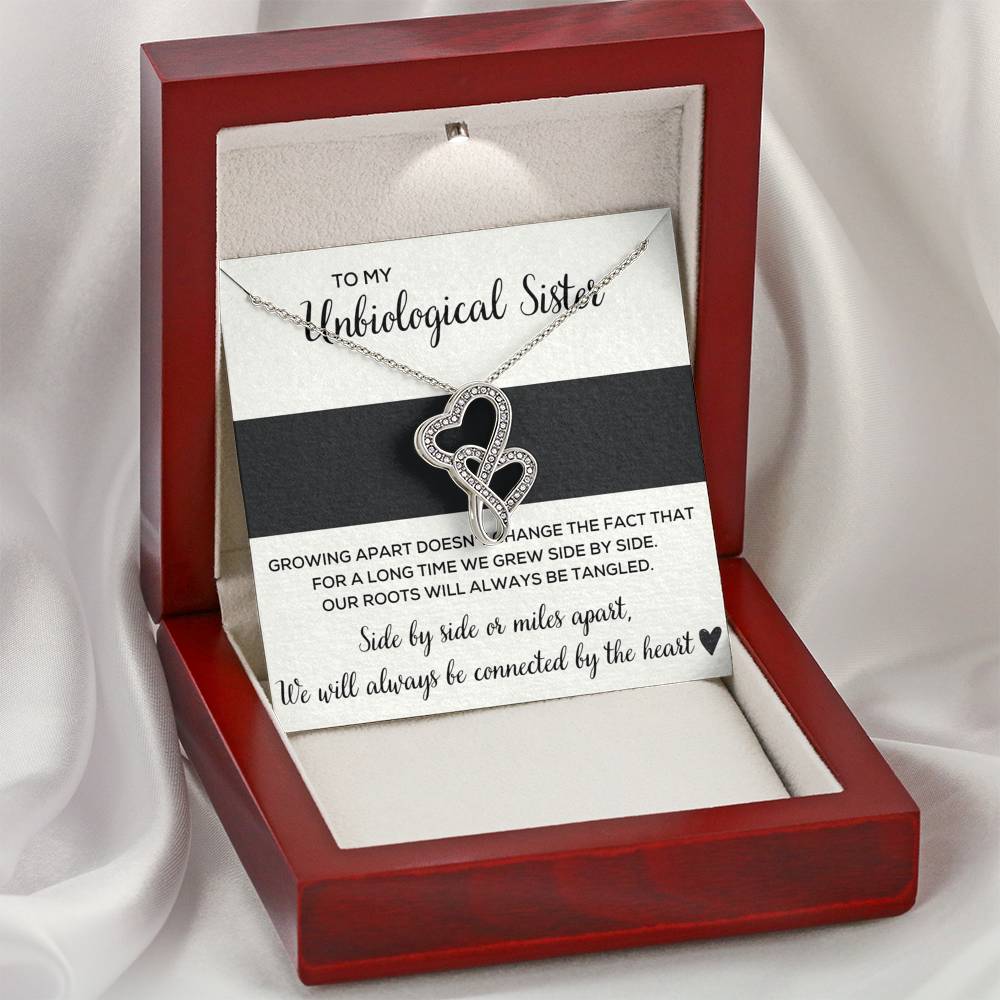 TO MY UNBIOLOGICAL SISTER "TANGLED" DOUBLE HEARTS NECKLACE GIFT SET - ON CLOUD NINE GIFTS