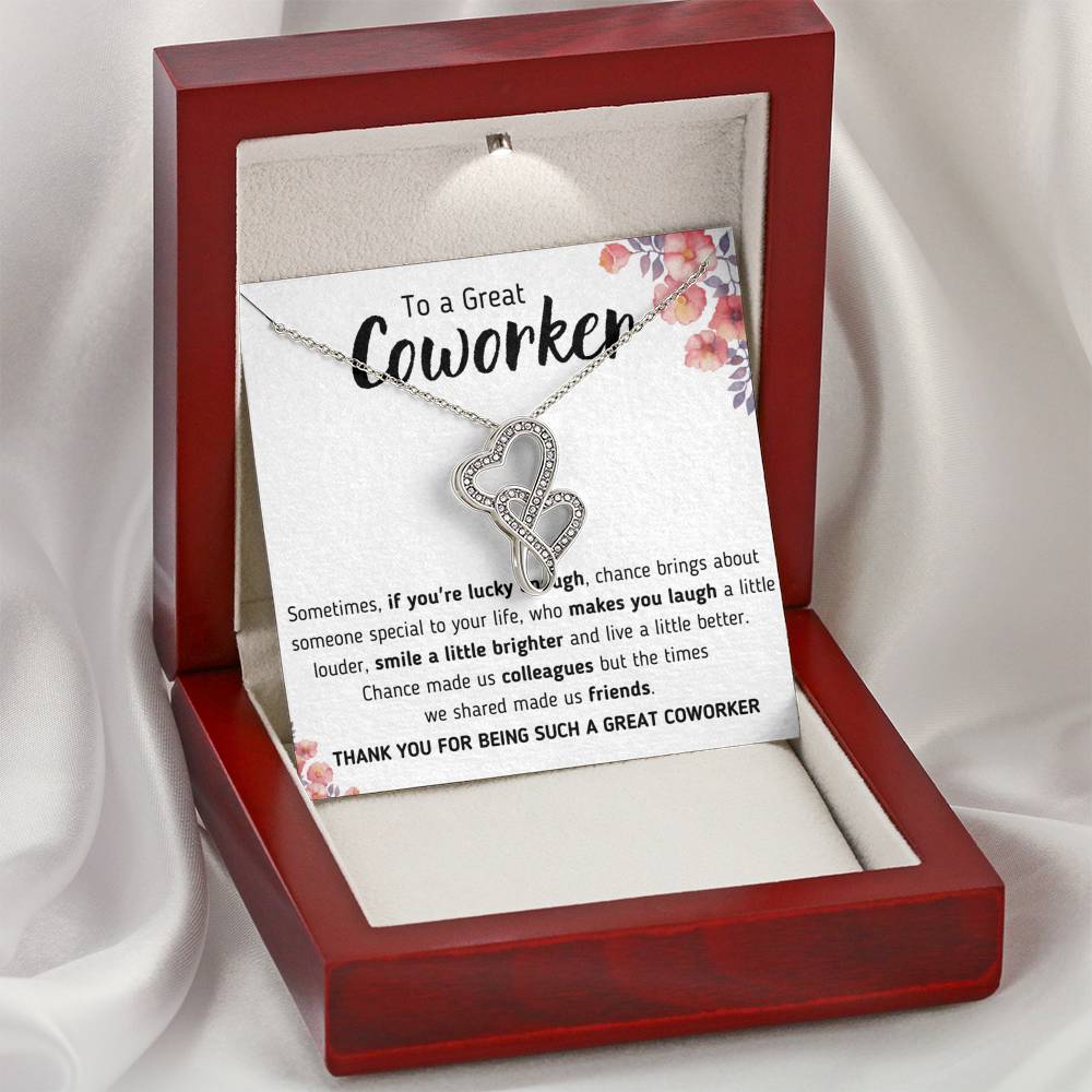 TO A GREAT COWORKER "A LITTLE BETTER" DOUBLE HEARTS NECKLACE GIFT SET - ON CLOUD NINE GIFTS