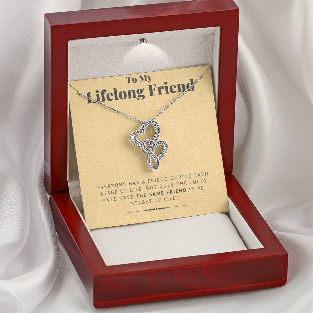 TO MY LIFELONG FRIEND "SAME FRIEND" DOUBLE HEARTS NECKLACE GIFT SET - ON CLOUD NINE GIFTS