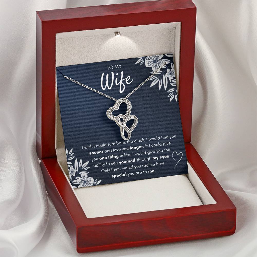 TO MY WIFE "FIND YOU SOONER" DOUBLE HEARTS NECKLACE GIFT SET - ON CLOUD NINE GIFTS