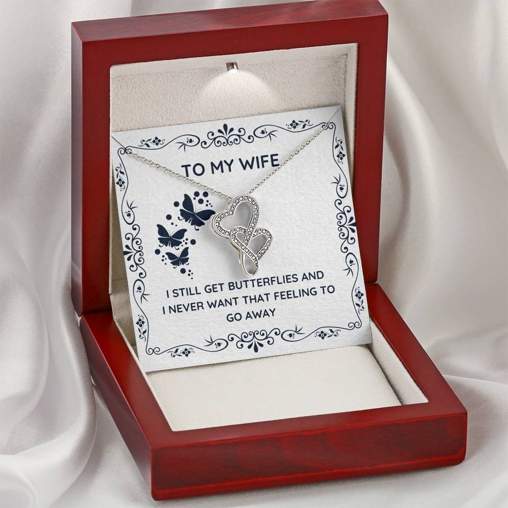 TO MY WIFE "BUTTERFLIES" DOUBLE HEARTS NECKLACE GIFT SET - ON CLOUD NINE GIFTS