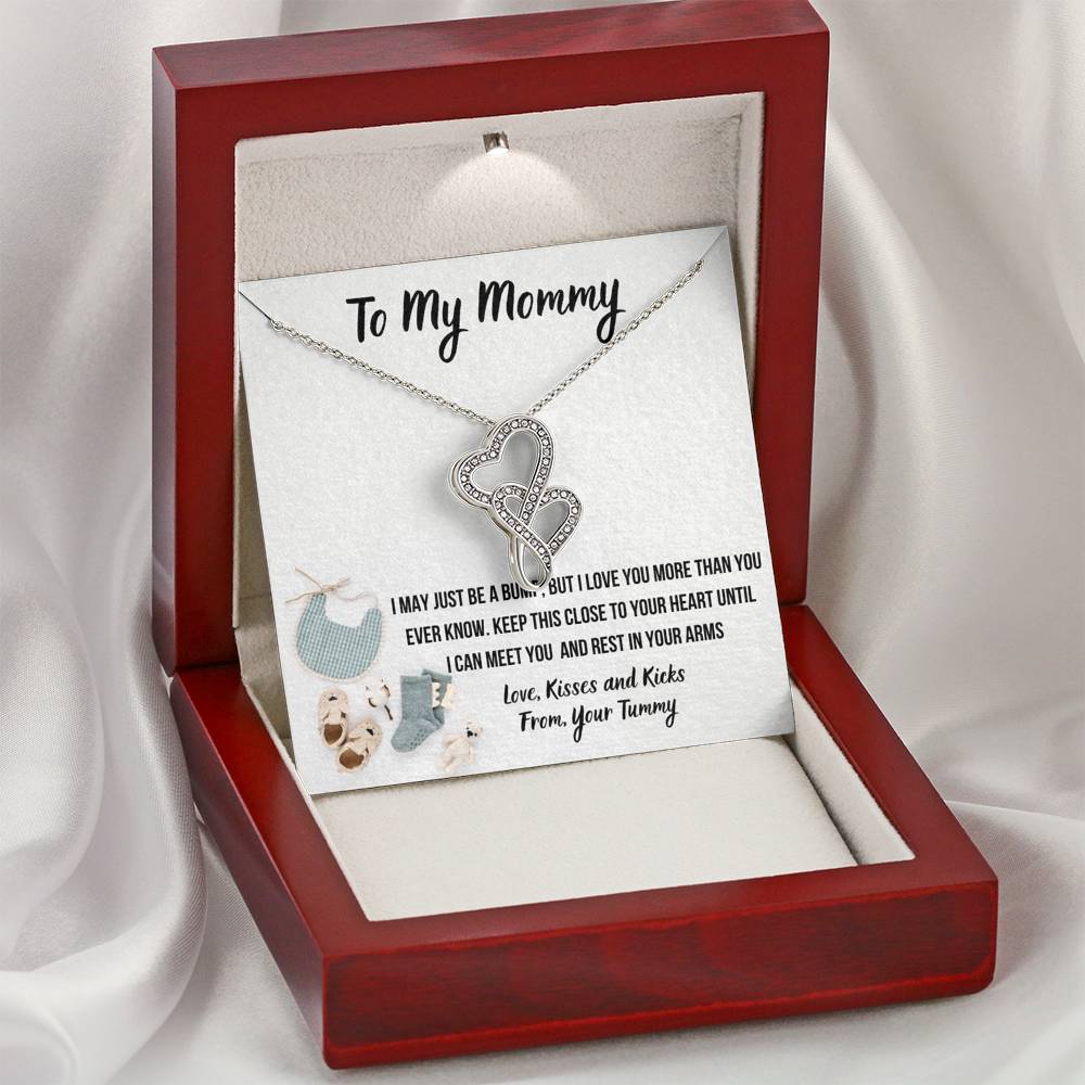 TO MY MOMMY "BABY F" DOUBLE HEARTS NECKLACE GIFT SET - ON CLOUD NINE GIFTS
