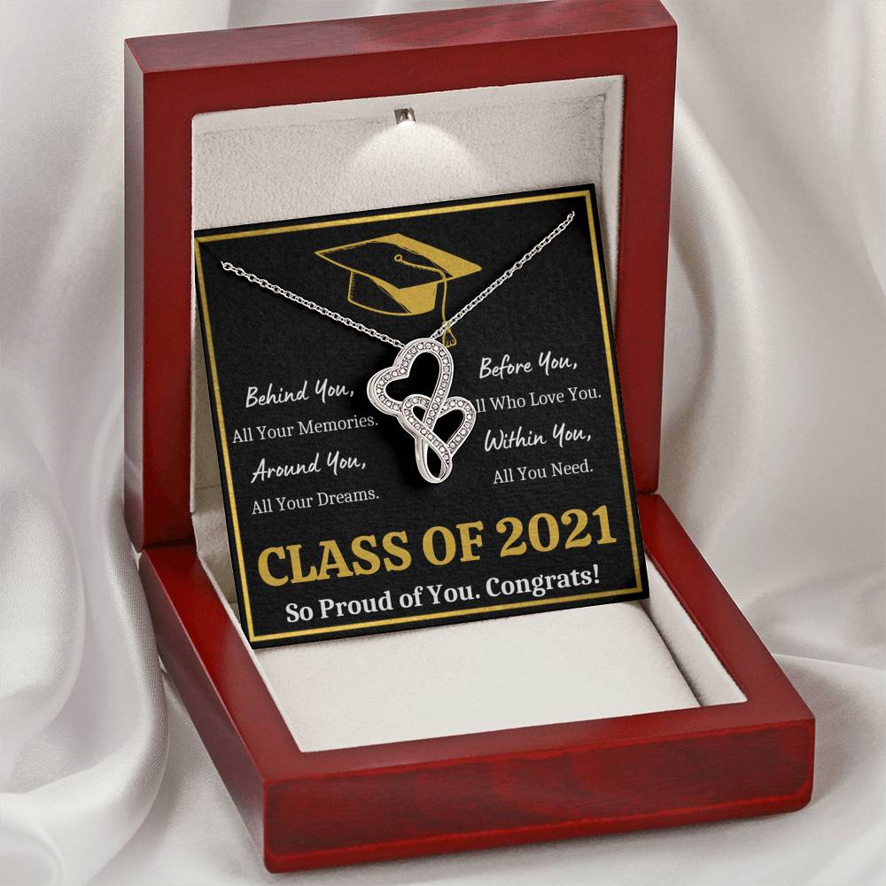 GRADUATION ALL YOU NEED GOLD DOUBLE HEARTS NECKLACE GIFT SET - ON CLOUD NINE GIFTS