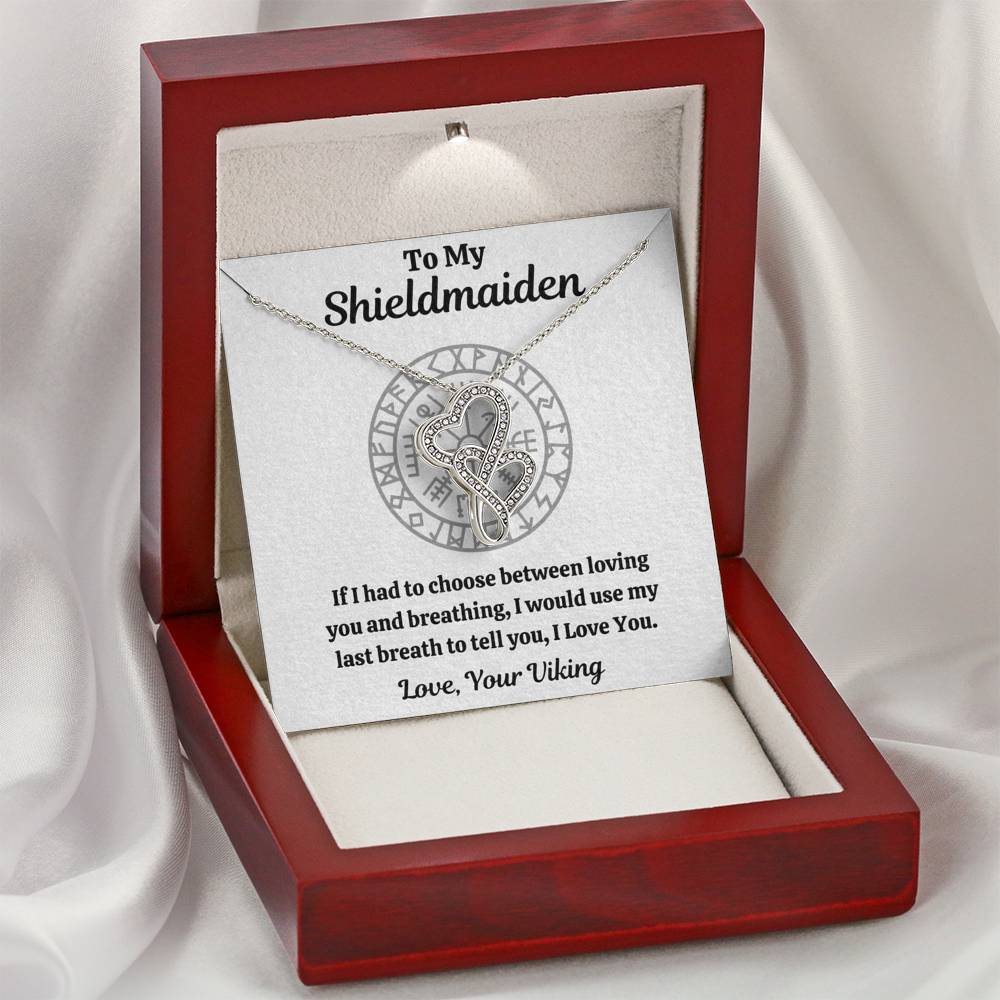 TO MY SHIELDMAIDEN "BREATHING" DOUBLE HEARTS NECKLACE GIFT SET - ON CLOUD NINE GIFTS