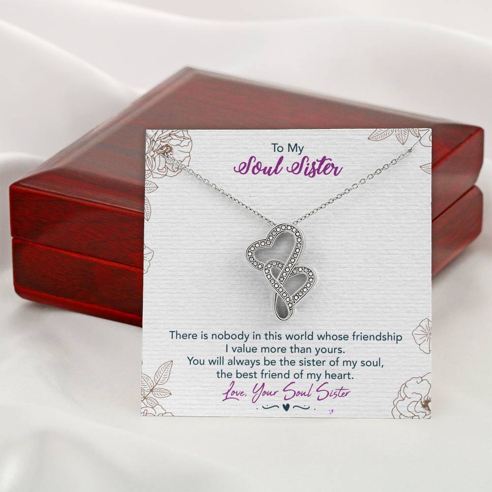 TO MY SOUL SISTER "THIS WORLD - SO" DOUBLE HEARTS NECKLACE GIFT SET - ON CLOUD NINE GIFTS