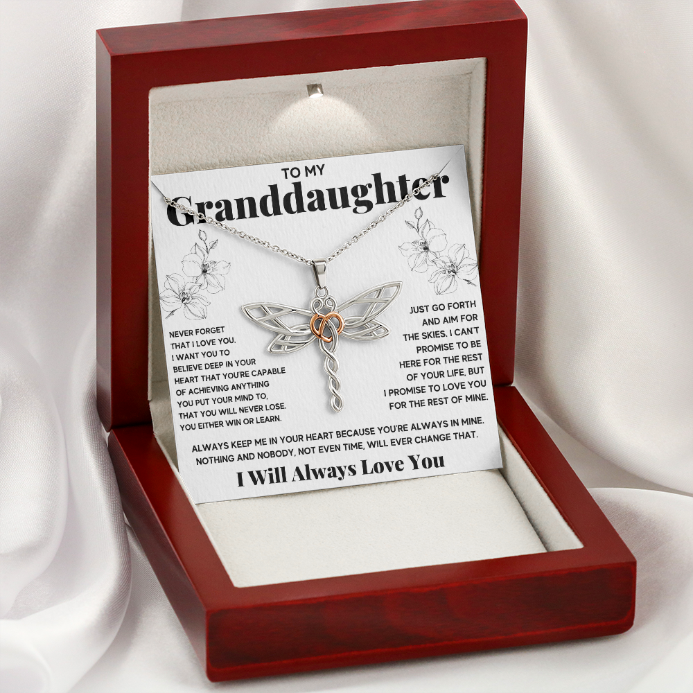 TO MY GRANDDAUGHTER TIME DRAGONFLY NECKLACE GIFT SET - ON CLOUD NINE GIFTS