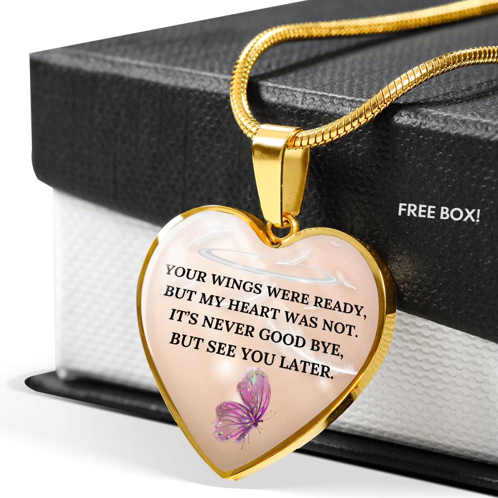 YOUR WINGS WERE READY REMEMBRANCE ENGRAVING HEART NECKLACE GIFT SET - ON CLOUD NINE GIFTS