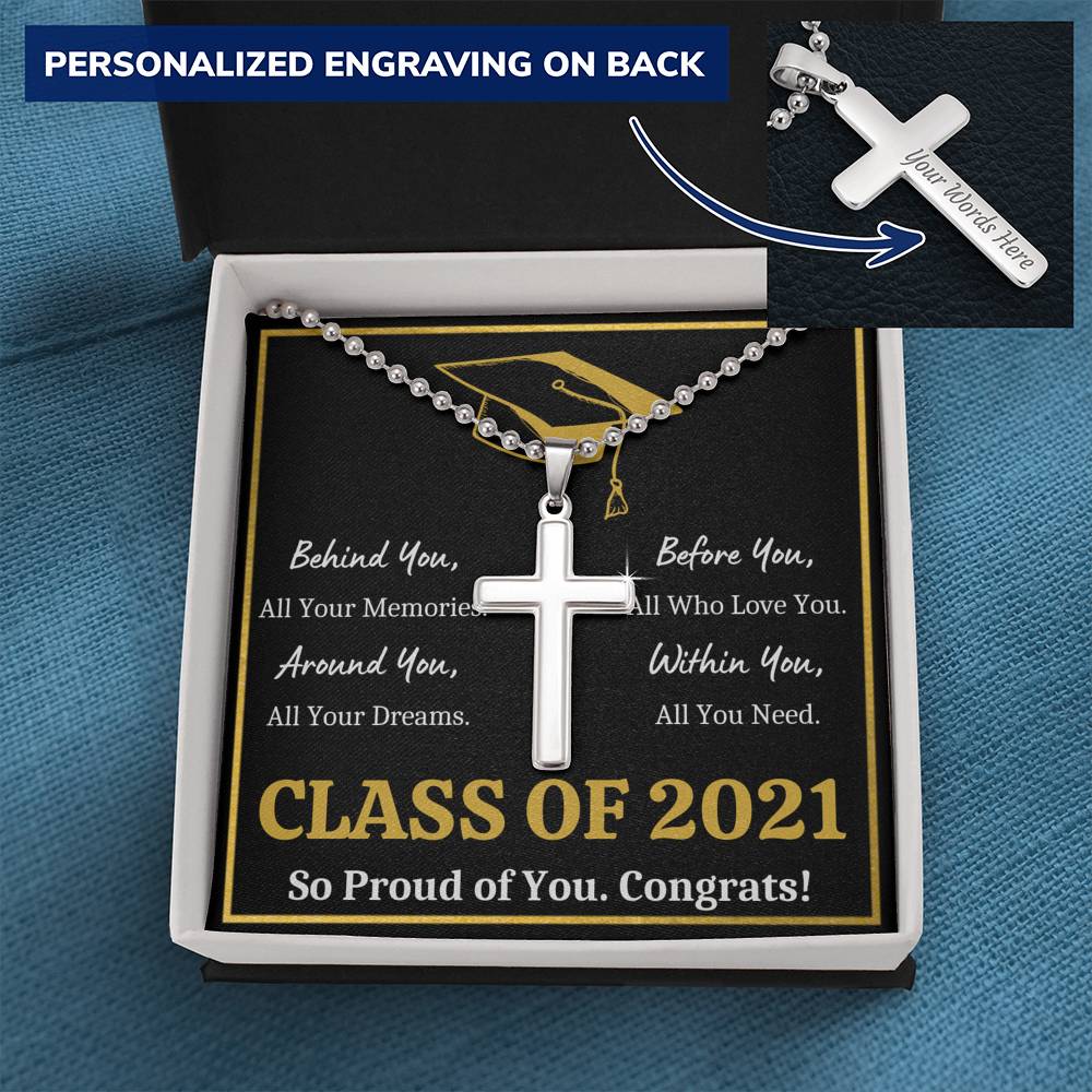 GRADUATION BALL CHAIN CROSS NECKLACE GIFT SET (ENGRAVING AVAILABLE) - ON CLOUD NINE GIFTS