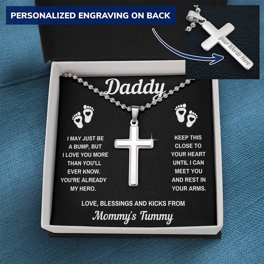 TO MY DADDY HERO BLACK PERSONALIZED CROSS NECKLACE GIFT SET (BALL CHAIN) - ON CLOUD NINE GIFTS