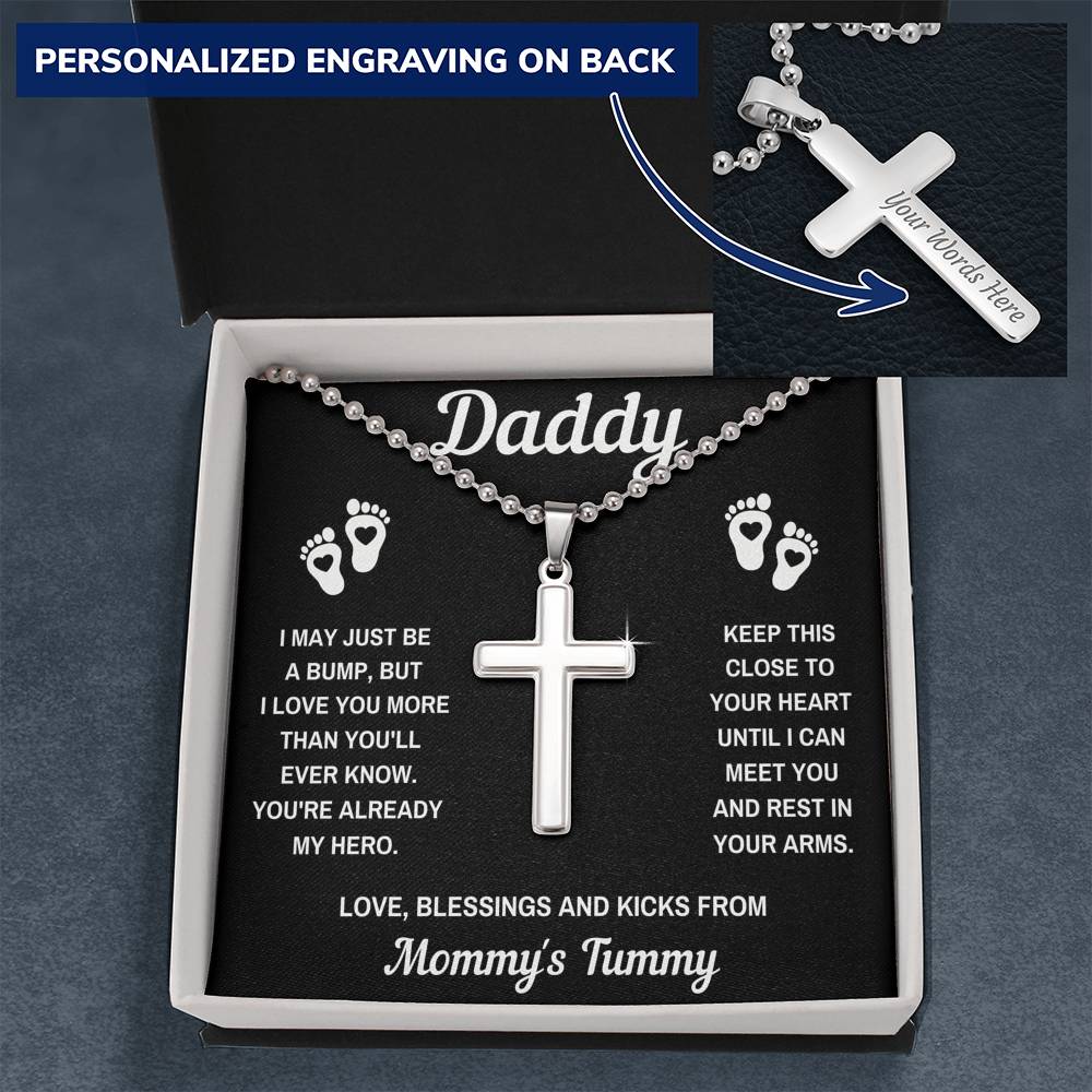 TO MY DADDY HERO BLACK PERSONALIZED CROSS NECKLACE GIFT SET (BALL CHAIN) - ON CLOUD NINE GIFTS