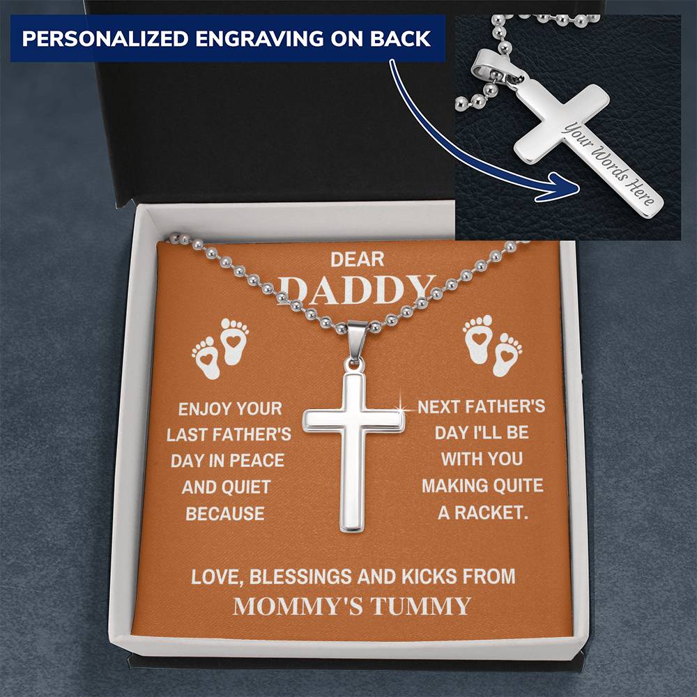 DEAR DADDY PEACE BLACK PERSONALIZED CROSS NECKLACE GIFT SET (BALL CHAIN) - ON CLOUD NINE GIFTS
