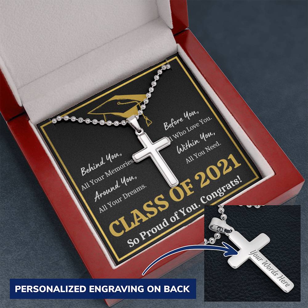 GRADUATION BALL CHAIN CROSS NECKLACE GIFT SET (ENGRAVING AVAILABLE) - ON CLOUD NINE GIFTS
