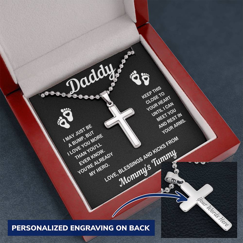 TO MY DADDY HERO BLACK PERSONALIZED CROSS NECKLACE GIFT SET (BALL CHAIN) - ON CLOUD NINE GIFTS