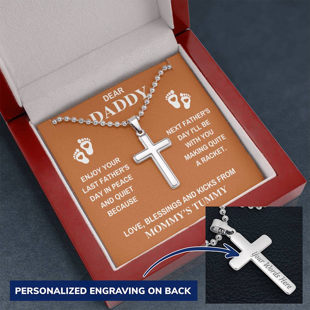 DEAR DADDY PEACE BLACK PERSONALIZED CROSS NECKLACE GIFT SET (BALL CHAIN) - ON CLOUD NINE GIFTS