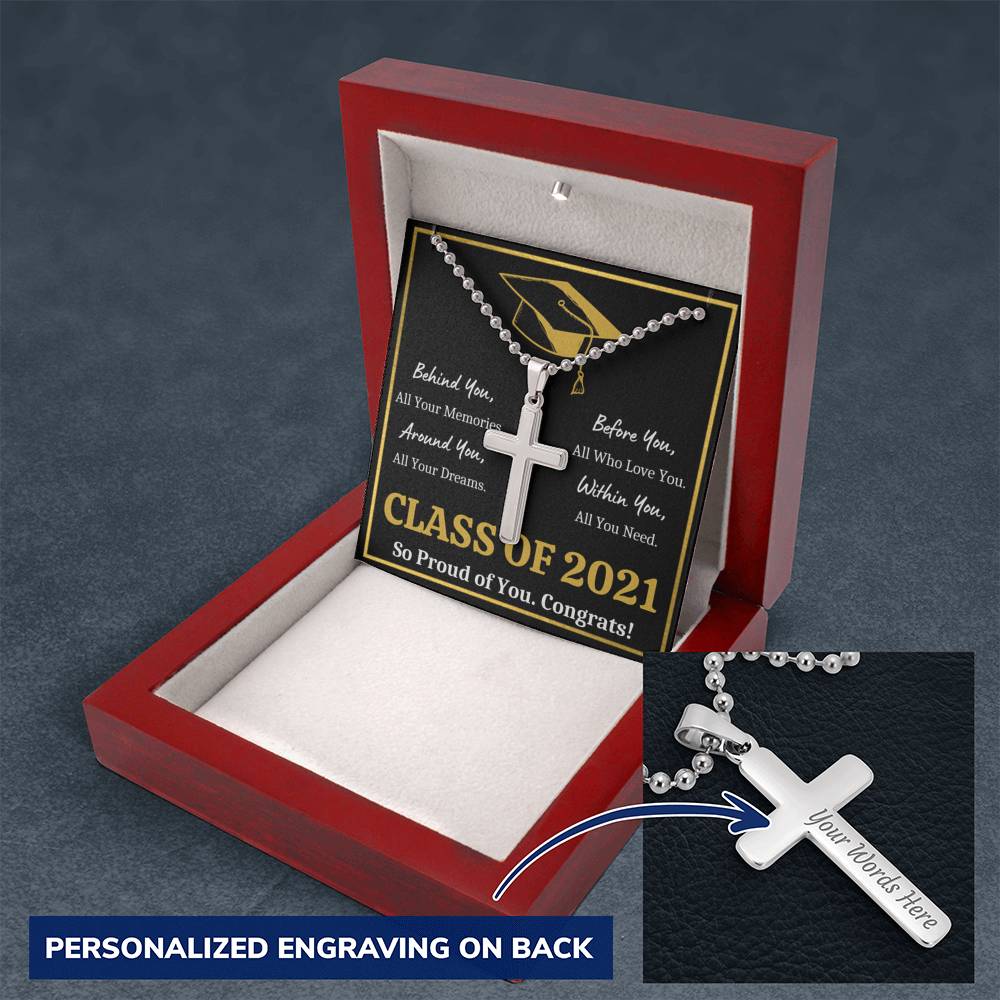 GRADUATION BALL CHAIN CROSS NECKLACE GIFT SET (ENGRAVING AVAILABLE) - ON CLOUD NINE GIFTS
