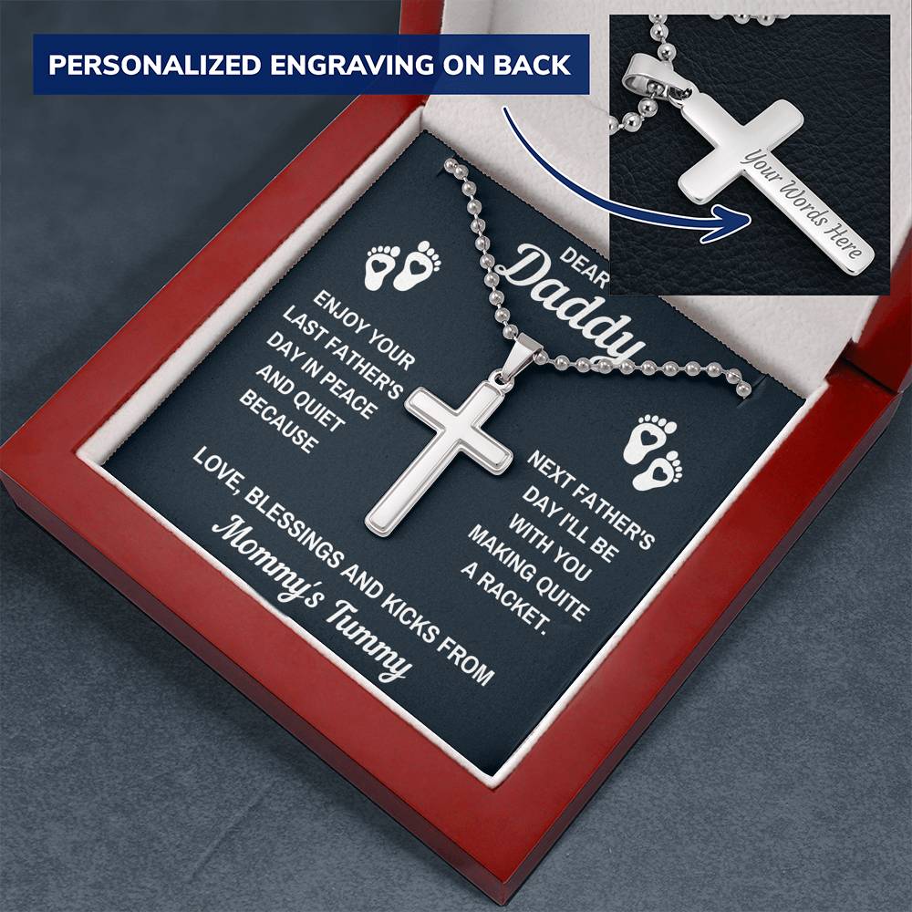 DEAR DADDY PEACE BLACK PERSONALIZED CROSS NECKLACE GIFT SET (BALL CHAIN) - ON CLOUD NINE GIFTS