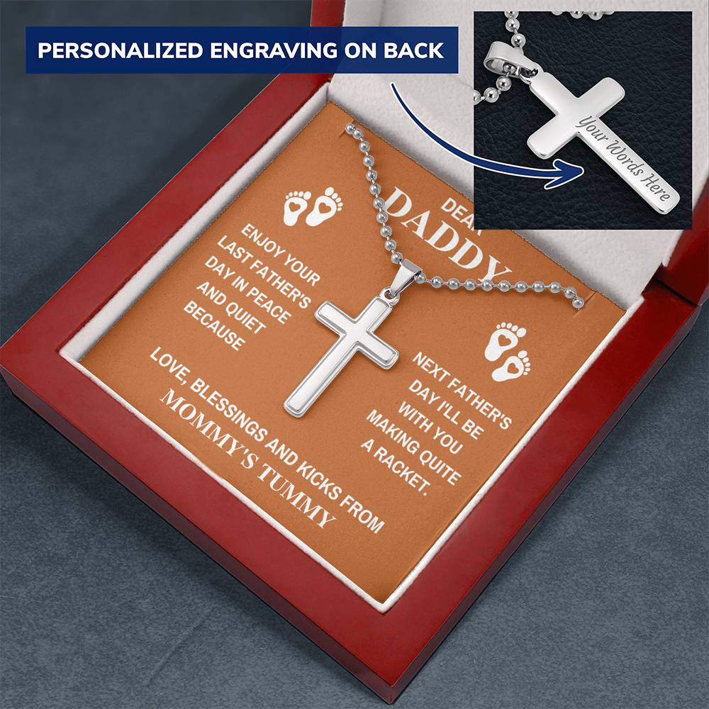 DEAR DADDY PEACE BLACK PERSONALIZED CROSS NECKLACE GIFT SET (BALL CHAIN) - ON CLOUD NINE GIFTS