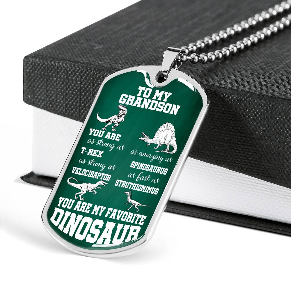 TO MY GRANDSON "DINOSAUR" DOG TAG NECKLACE GIFT SET - ON CLOUD NINE GIFTS
