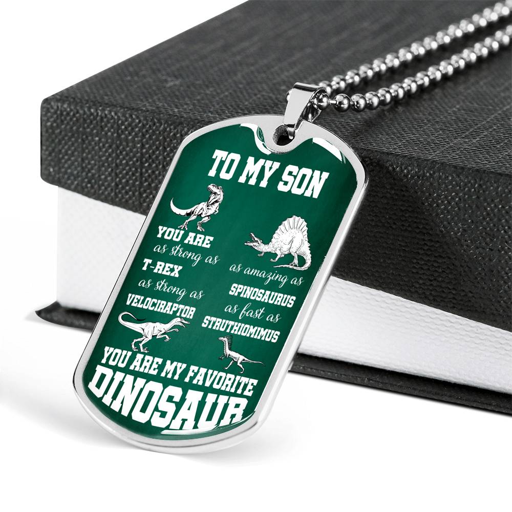 TO MY SON "DINOSAUR" DOG TAG NECKLACE GIFT SET - ON CLOUD NINE GIFTS
