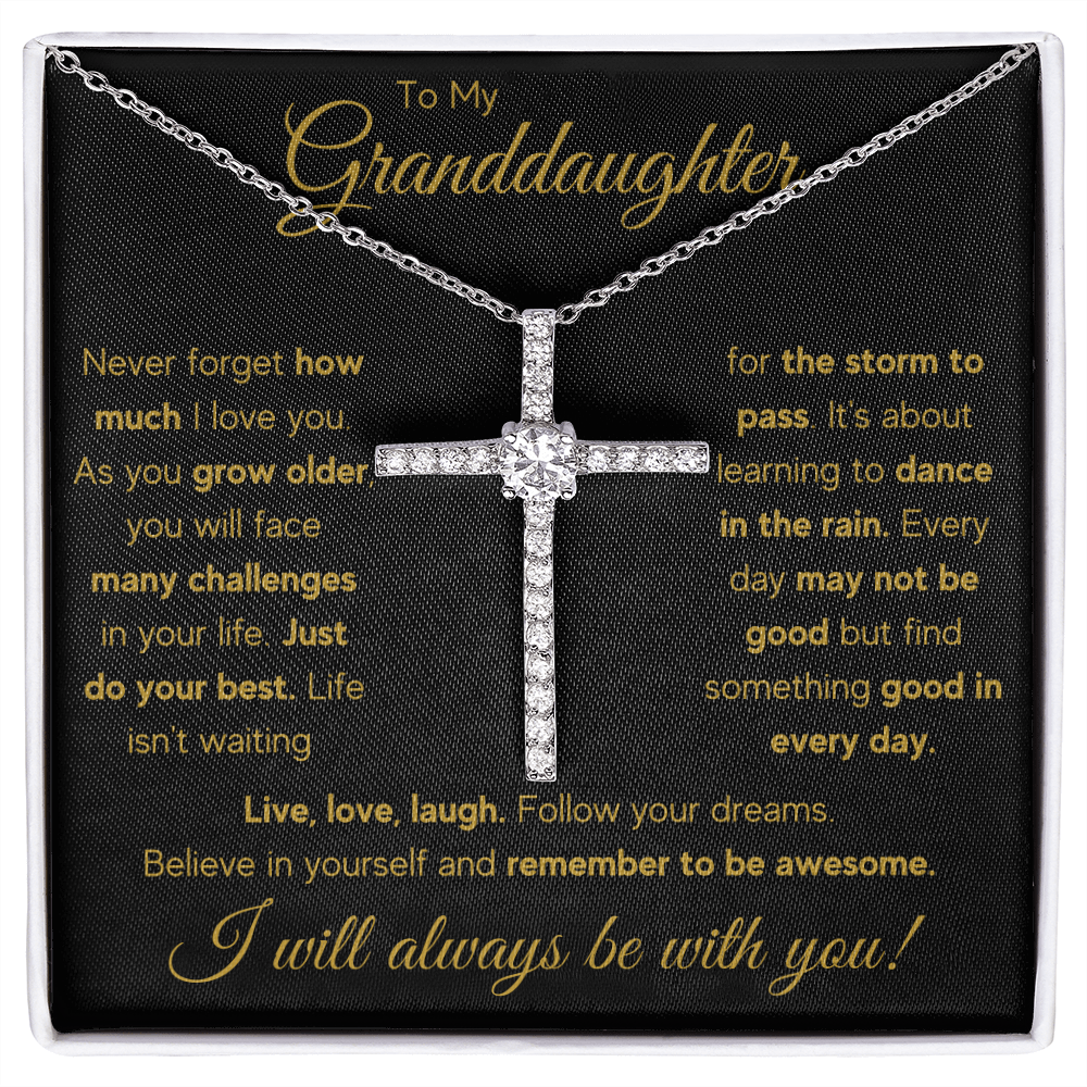 Grandma granddaughter necklace from grandpa and grandmother jewelry birthday gift CZ Cross Necklace with Message Card and Gift Box - ON CLOUD NINE GIFTS