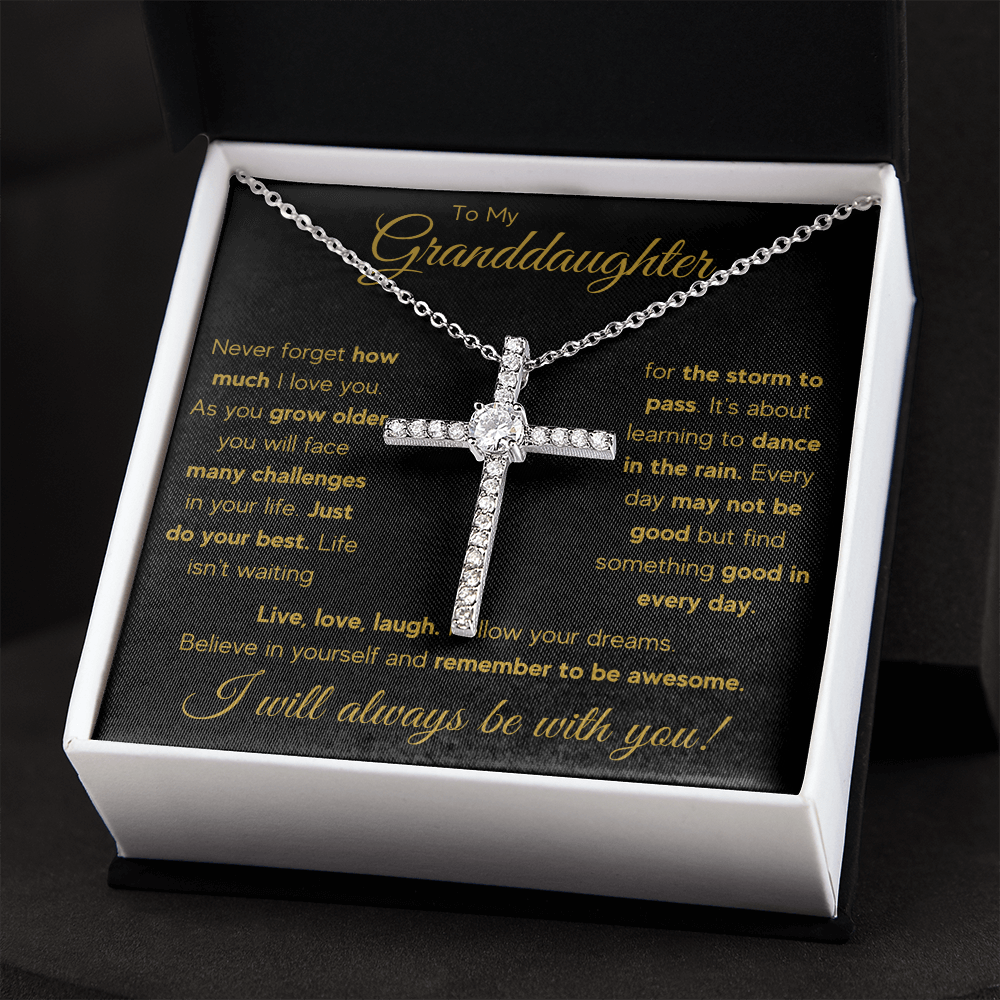 Grandma granddaughter necklace from grandpa and grandmother jewelry birthday gift CZ Cross Necklace with Message Card and Gift Box - ON CLOUD NINE GIFTS