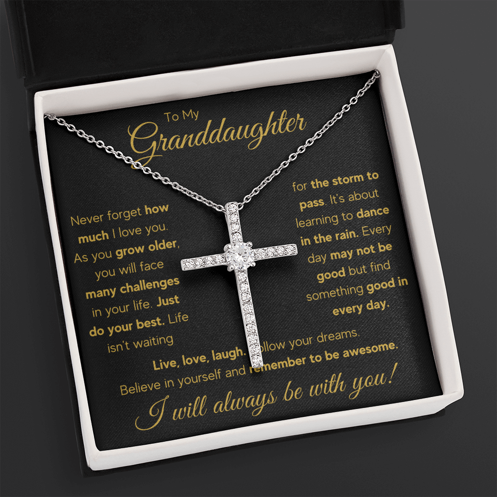Grandma granddaughter necklace from grandpa and grandmother jewelry birthday gift CZ Cross Necklace with Message Card and Gift Box - ON CLOUD NINE GIFTS