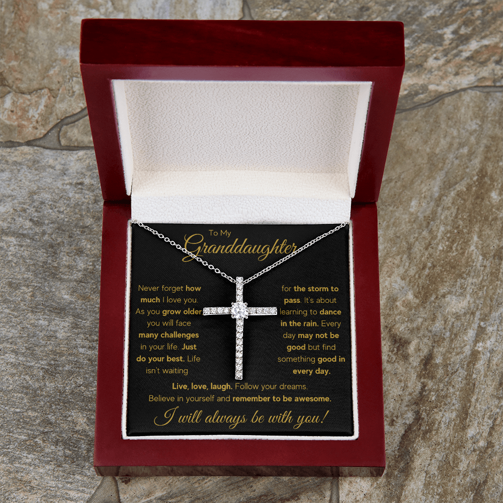 Grandma granddaughter necklace from grandpa and grandmother jewelry birthday gift CZ Cross Necklace with Message Card and Gift Box - ON CLOUD NINE GIFTS