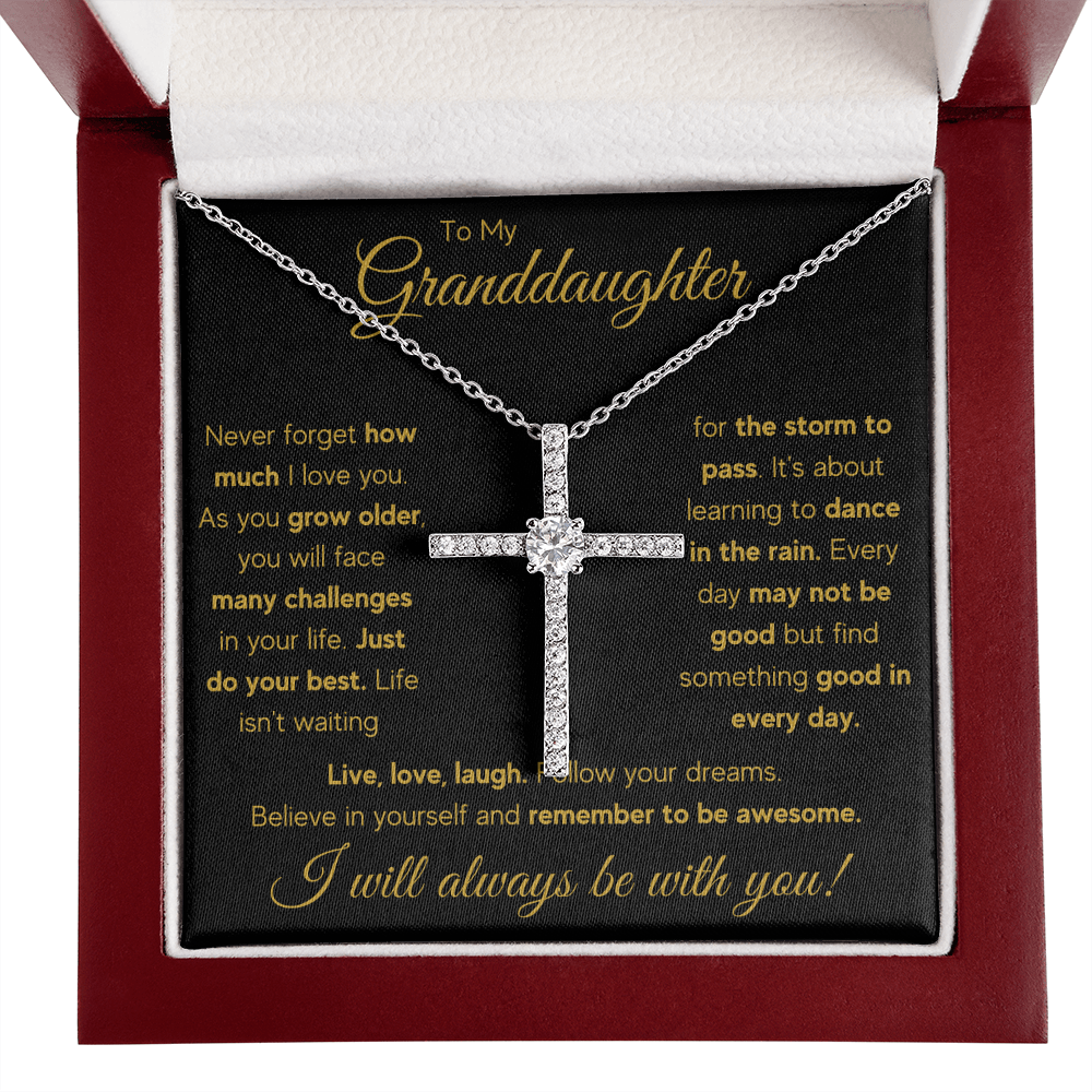 Grandma granddaughter necklace from grandpa and grandmother jewelry birthday gift CZ Cross Necklace with Message Card and Gift Box - ON CLOUD NINE GIFTS