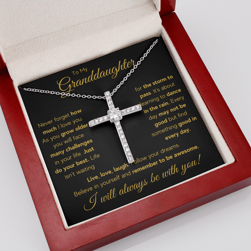 Grandma granddaughter necklace from grandpa and grandmother jewelry birthday gift CZ Cross Necklace with Message Card and Gift Box - ON CLOUD NINE GIFTS