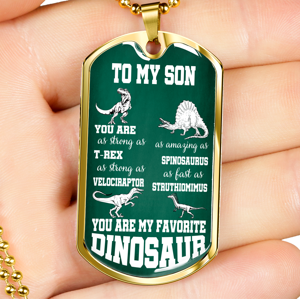 TO MY SON "DINOSAUR" DOG TAG NECKLACE GIFT SET - ON CLOUD NINE GIFTS
