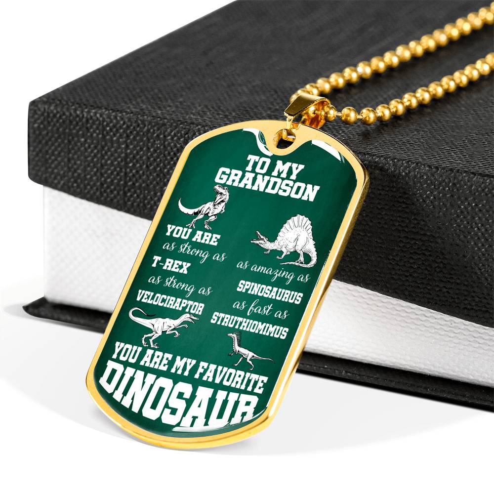 TO MY GRANDSON "DINOSAUR" DOG TAG NECKLACE GIFT SET - ON CLOUD NINE GIFTS