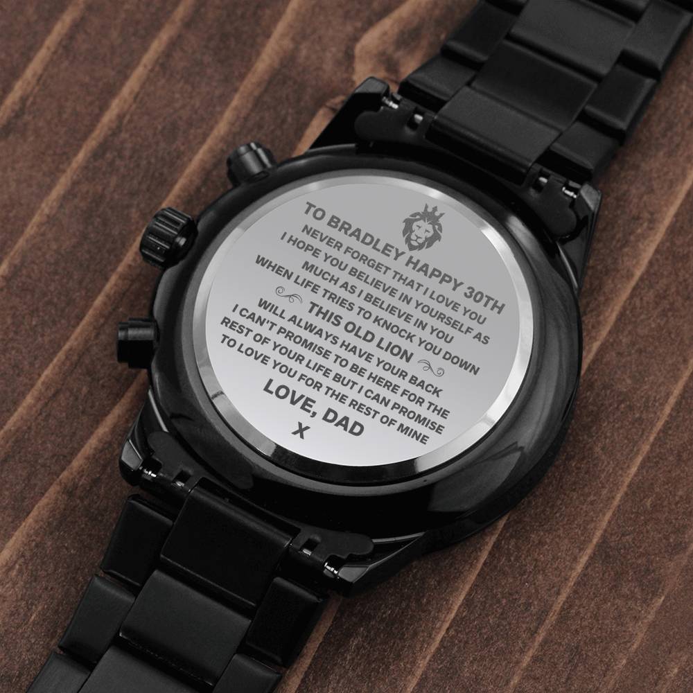 CUSTOM NAME ENGRAVED WATCH - THIS OLD LION - BRADLEY - ON CLOUD NINE GIFTS