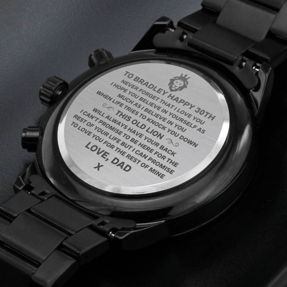 CUSTOM NAME ENGRAVED WATCH - THIS OLD LION - BRADLEY - ON CLOUD NINE GIFTS