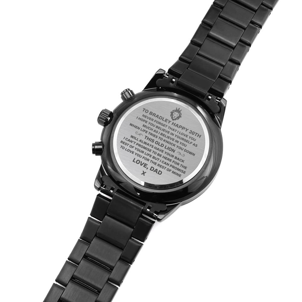 CUSTOM NAME ENGRAVED WATCH - THIS OLD LION - BRADLEY - ON CLOUD NINE GIFTS