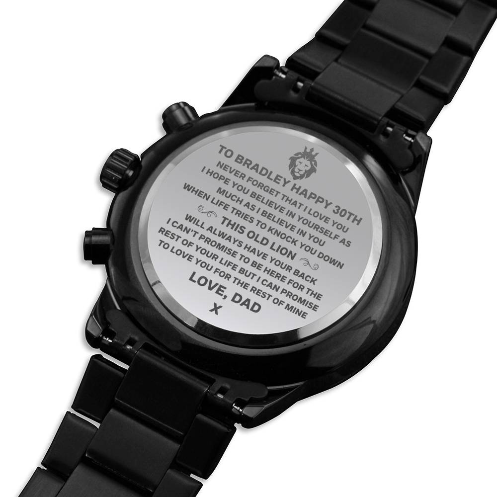 CUSTOM NAME ENGRAVED WATCH - THIS OLD LION - BRADLEY - ON CLOUD NINE GIFTS