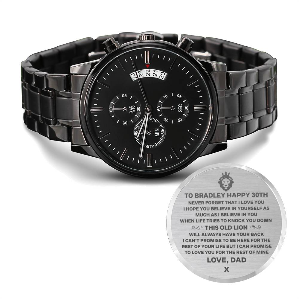 CUSTOM NAME ENGRAVED WATCH - THIS OLD LION - BRADLEY - ON CLOUD NINE GIFTS