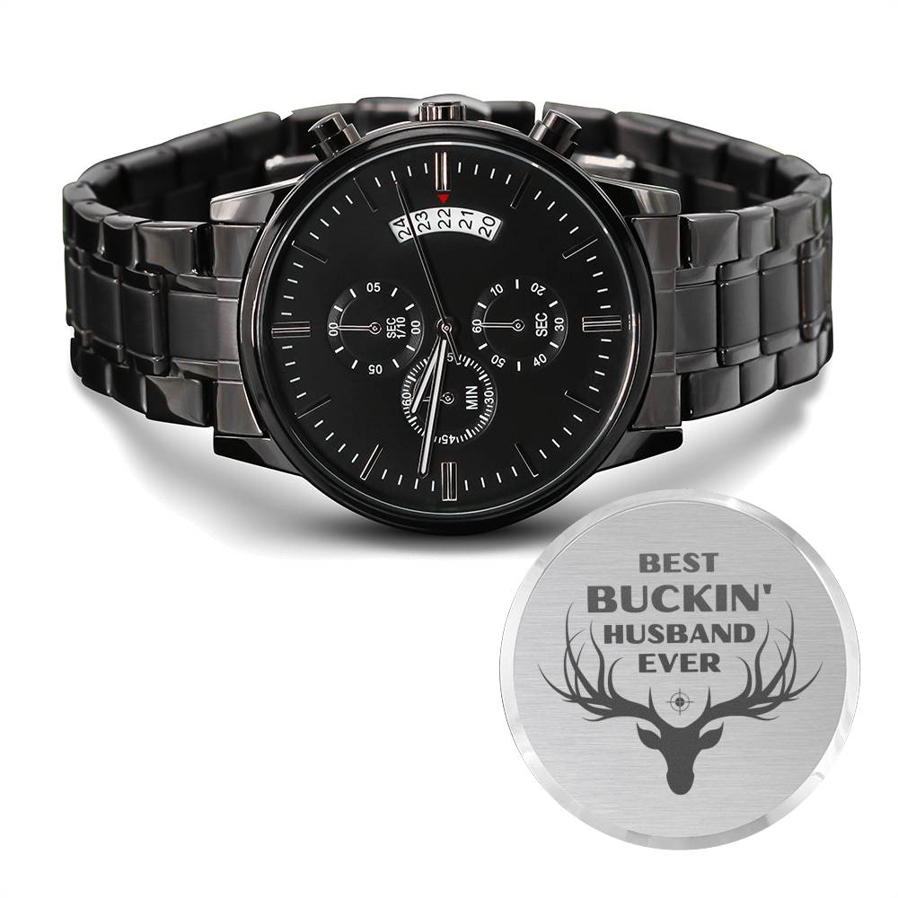 BEST BUCKIN HUSBAND EVER ENGRAVED WATCH GIFT SET - ON CLOUD NINE GIFTS