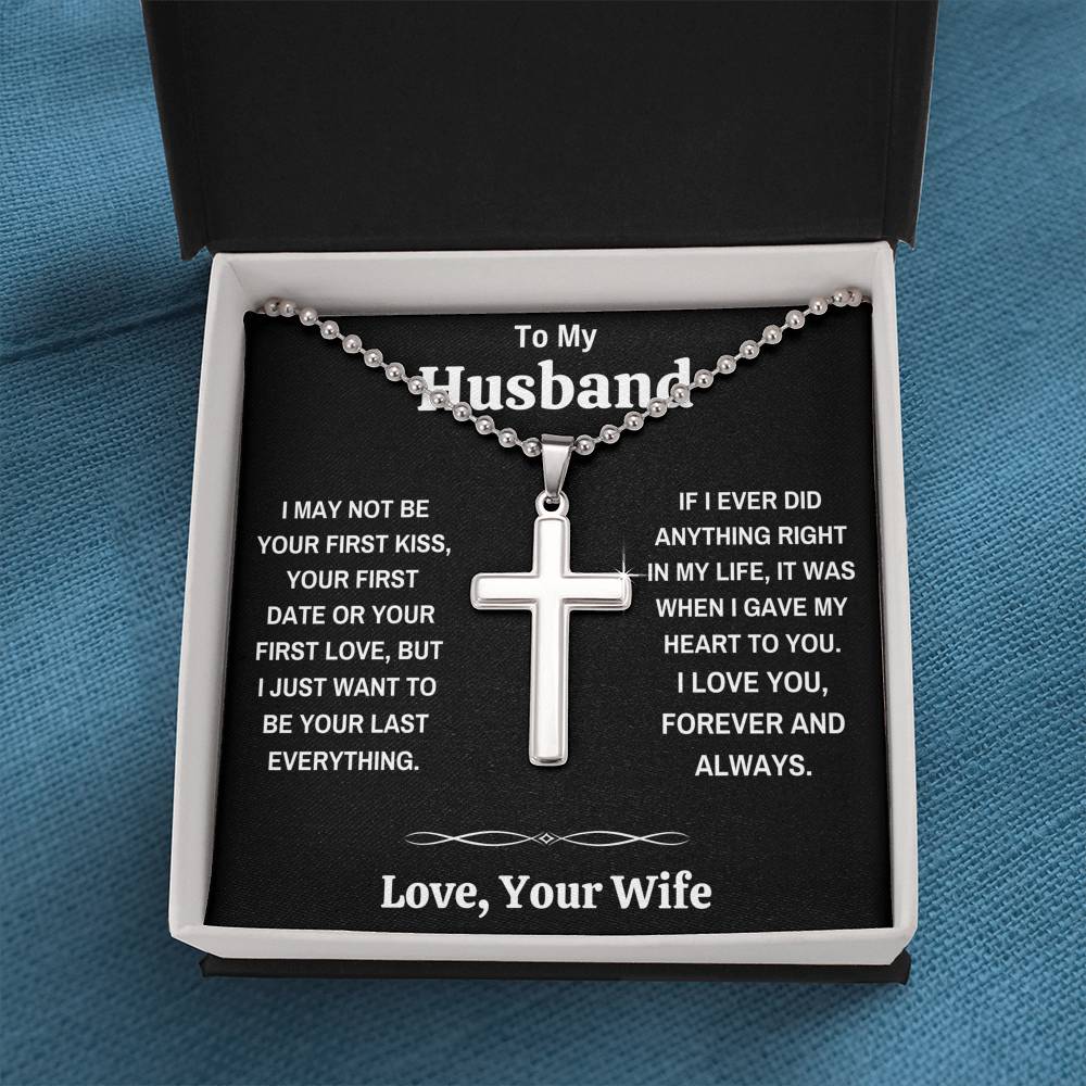 TO MY HUSBAND MY HEART BLACK CROSS NECKLACE GIFT SET (BALL CHAIN) - ON CLOUD NINE GIFTS
