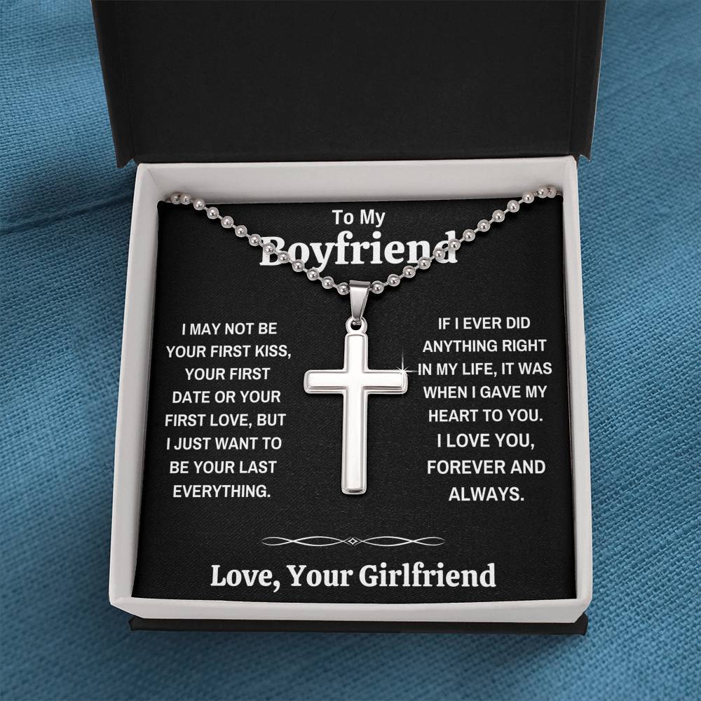 TO MY BOYFRIEND MY HEART BLACK CROSS NECKLACE GIFT SET (BALL CHAIN) - ON CLOUD NINE GIFTS