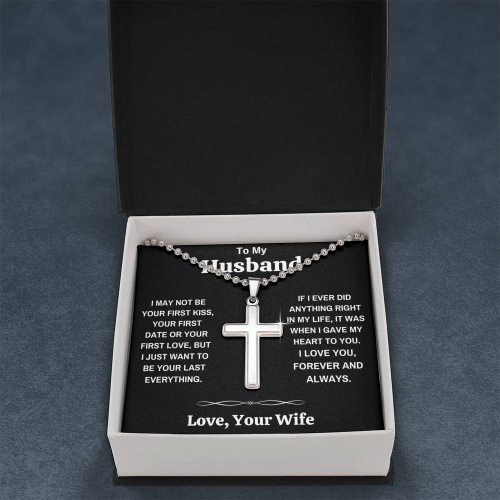 TO MY HUSBAND MY HEART BLACK CROSS NECKLACE GIFT SET (BALL CHAIN) - ON CLOUD NINE GIFTS