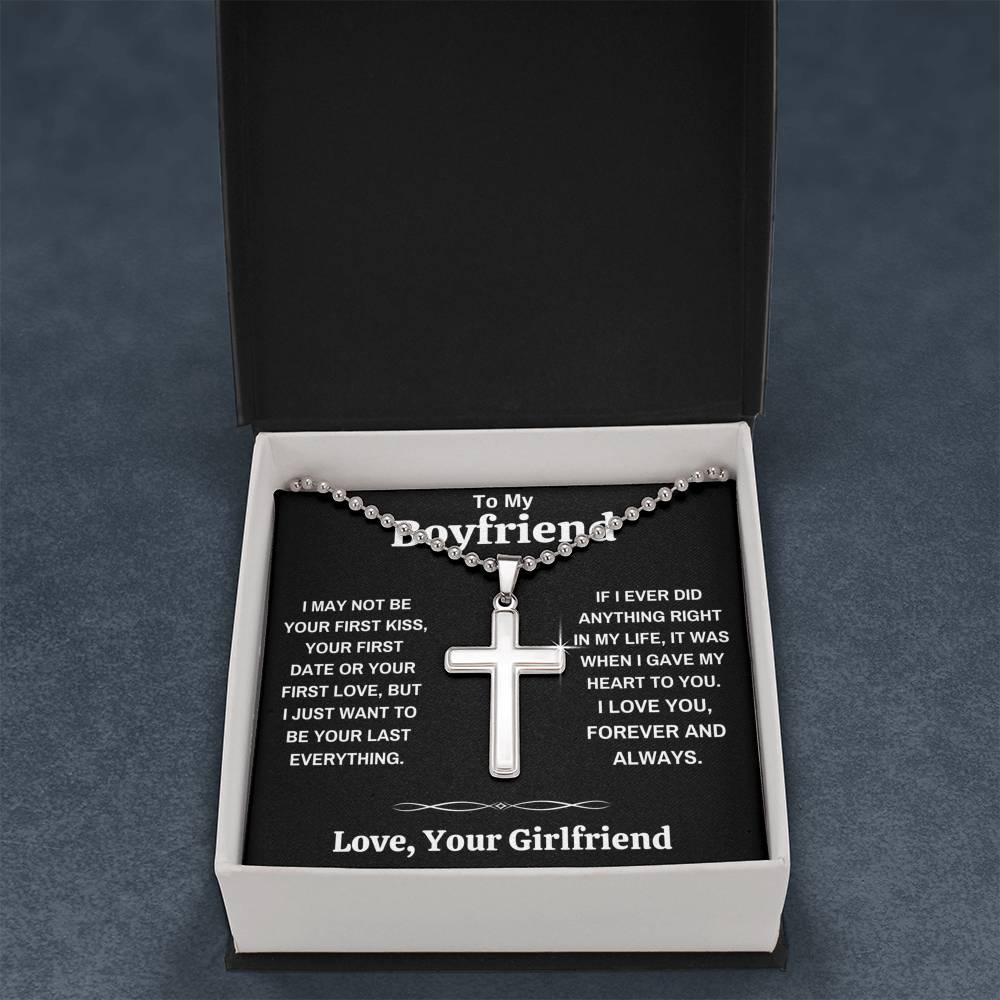 TO MY BOYFRIEND MY HEART BLACK CROSS NECKLACE GIFT SET (BALL CHAIN) - ON CLOUD NINE GIFTS