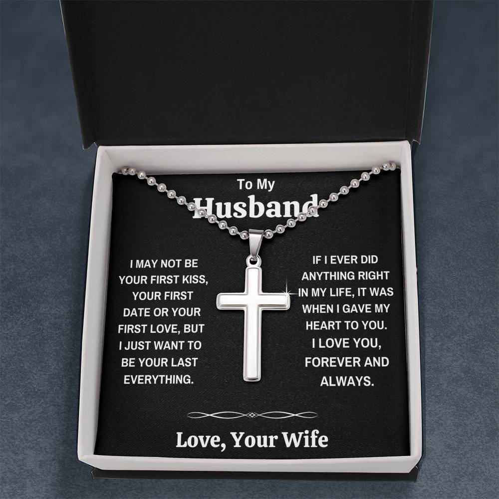 TO MY HUSBAND MY HEART BLACK CROSS NECKLACE GIFT SET (BALL CHAIN) - ON CLOUD NINE GIFTS