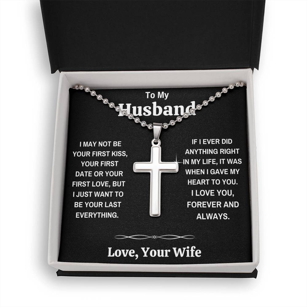 TO MY HUSBAND MY HEART BLACK CROSS NECKLACE GIFT SET (BALL CHAIN) - ON CLOUD NINE GIFTS