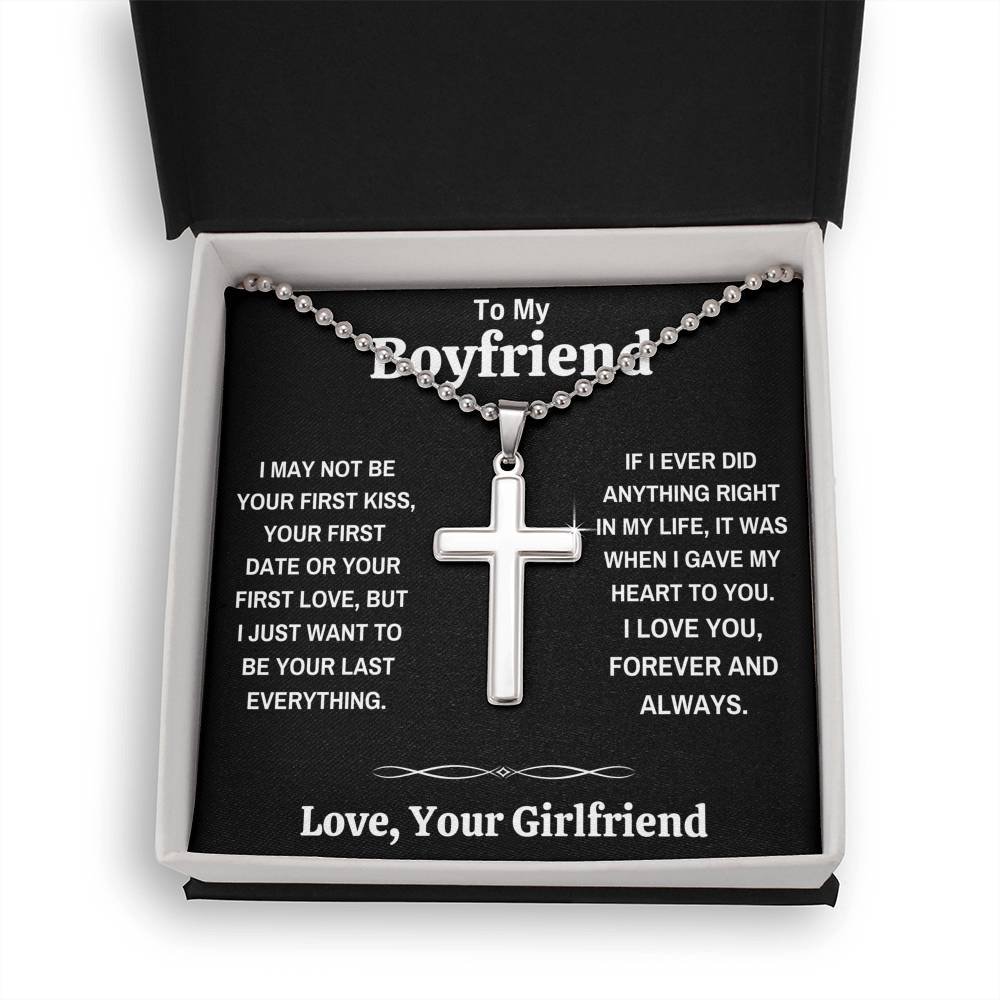 TO MY BOYFRIEND MY HEART BLACK CROSS NECKLACE GIFT SET (BALL CHAIN) - ON CLOUD NINE GIFTS