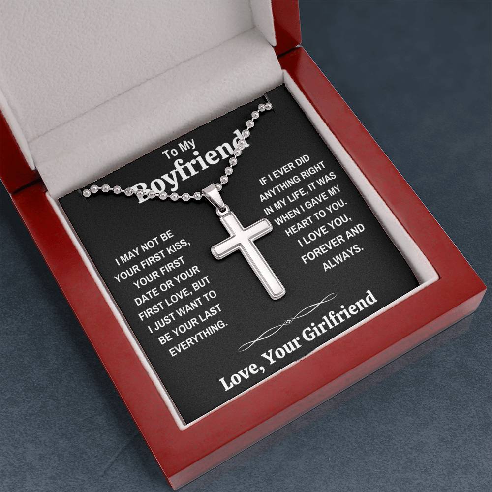 TO MY BOYFRIEND MY HEART BLACK CROSS NECKLACE GIFT SET (BALL CHAIN) - ON CLOUD NINE GIFTS